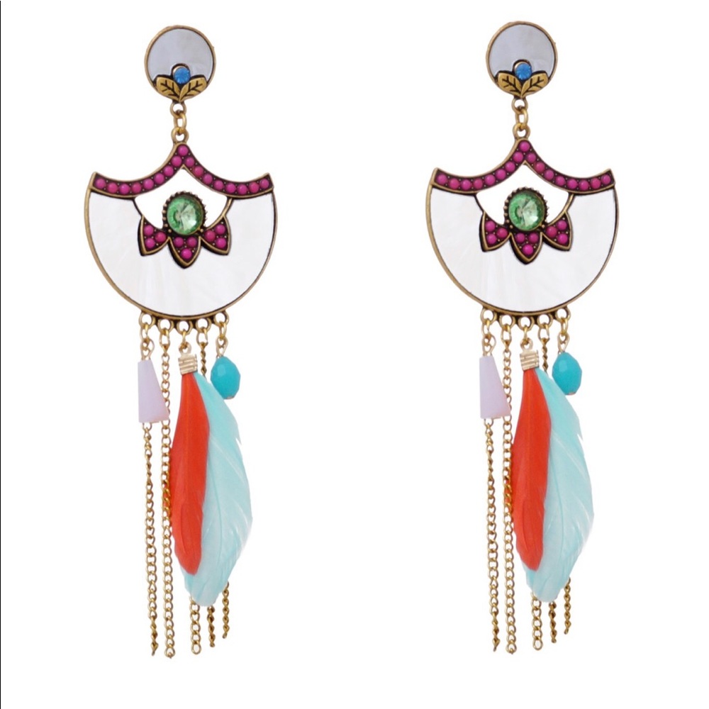 Tribal Zone Mirror Feather Statement Earring